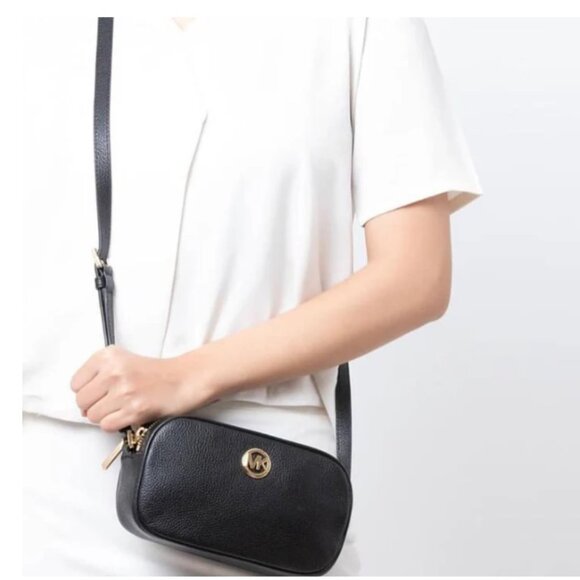 Michael Kors Fulton Small Double Zip Leather Crossbody Bag Brown - Picture 9 of 13